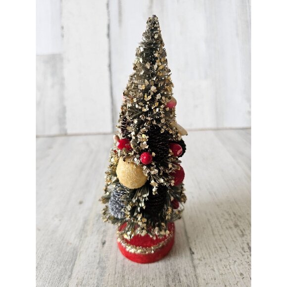 Vintage gold flocked fruit bottle mini tree Xmas pinecone decor - Picture 1 of 12